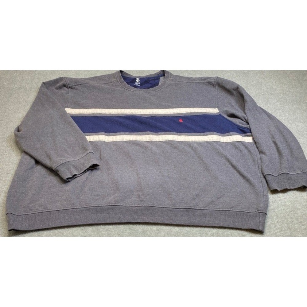 IZOD Sweatshirt Men 4XL Grey Striped Crewneck Fleece Pullover 11468
